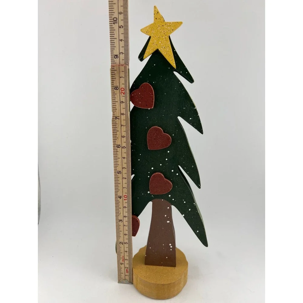 Wooden Christmas‎ Tree Vintage Hand Painted Hearts Stars Decoration Decor